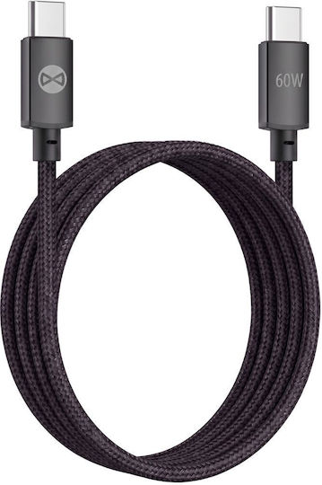 Forever Кабел USB-C мъжки - USB-C 60W Сив 1м