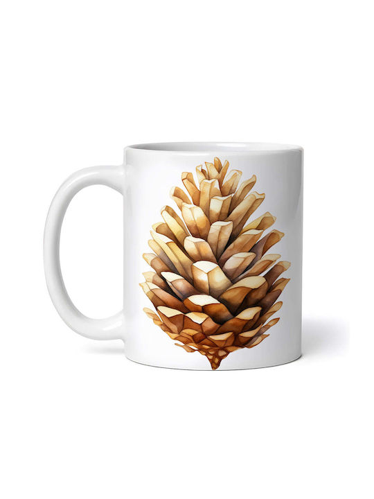 Cană Ceramică De Crăciun Cu Model Brazi Aurii 330ml (Cu Personalizare)