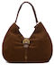 Damen-Schultertasche aus Leder und Wildleder Camel