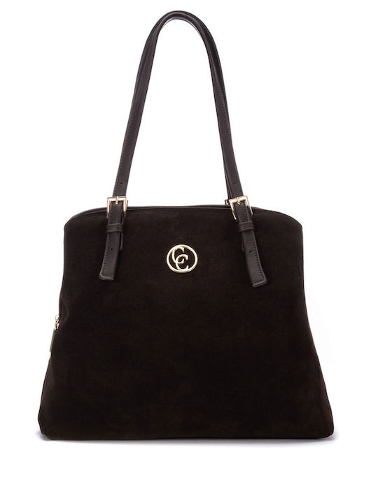 Damen-Schultertasche aus Leder Suede Brown
