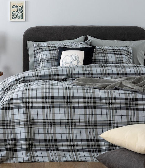 Palamaiki Σετ Παπλωματοθήκη Βαμβακερή 170x250cm Μονή με Μαξιλαροθήκη Γκρι