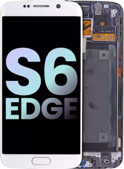OLED Ersatzbildschirm mit Rahmen Samsung Galaxy S6 Edge CDMA Verizon Sprint Service Pack Weiß Perle