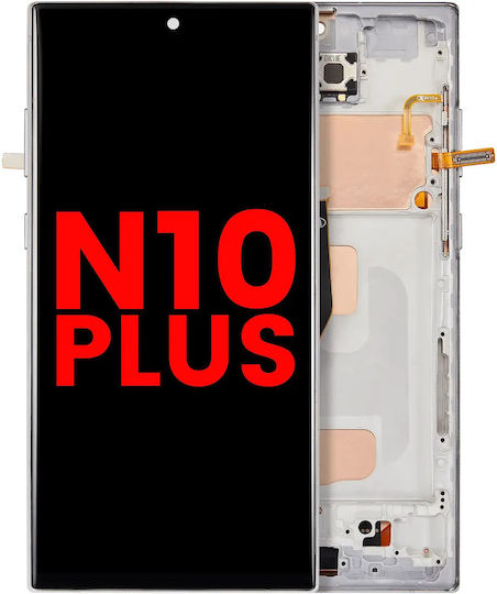 Lcd Assembly Frame Without Fingerprint Sensor Samsung Galaxy Note 10 Plus Aftermarket Plus Incell Aura White