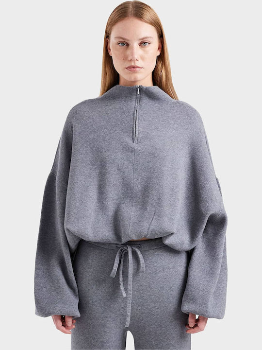 Damen Crop Pullover Grau
