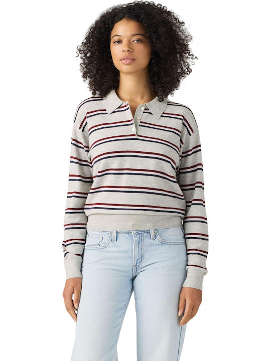 Damen-Pullover aus Baumwolle, Langärmelig, Gestreift, Grau