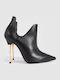 Leder Damen Stiefeletten Ankle Boots mit Hochabsatz Schwarz