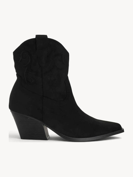 Ghete Dama Cowboy Negre De Catifea Brodate
