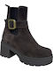 Damen Leder-Kampfstiefel mit Mittelhohem Absatz Braun