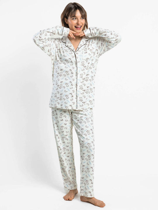 Admas Admas Damen Schlafanzug & Pyjamas Winter Ecru