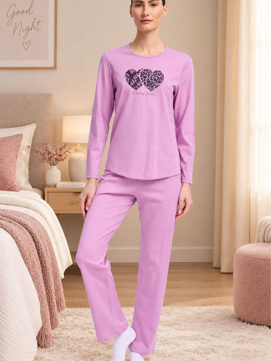 Minerva Winter Women's Pyjama Set Cotton Lilac