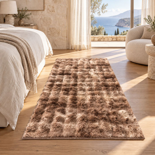 My Home Luxury Shaggy 3D Premium Soft Touch Non-Slip Rectangular Brown Rug 80x140cm