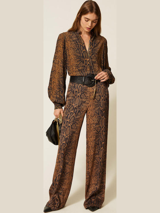 Damen Krepp Hose Braun