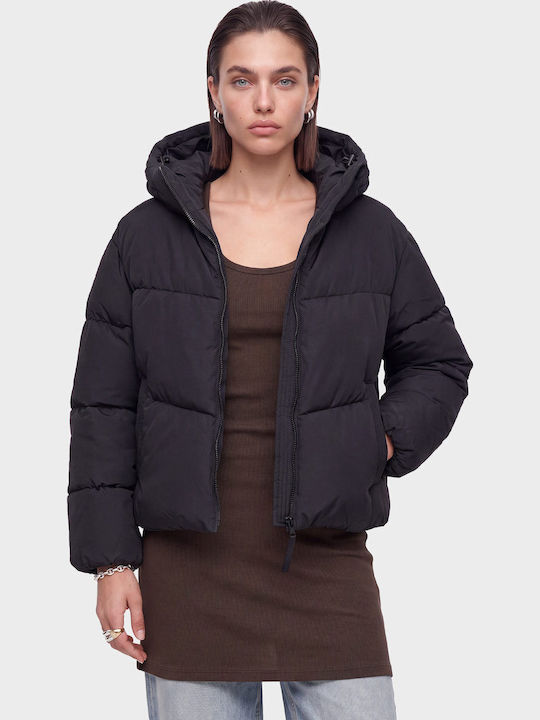 Jachetă puffer scurtă pentru femei de iarnă Black