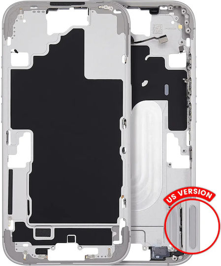 Mid-frame Housing Power Volume Button Iphone 16 Us Version Aftermarket Plus White