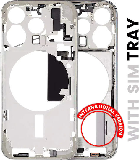 Mid-frame Housing W Small Parts Iphone 15 Pro Eu Global Version Aftermarket Plus White Titanium