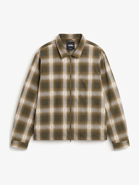 Long Sleeve Flannel Shirt in Regular Fit Checked Mossy Olive