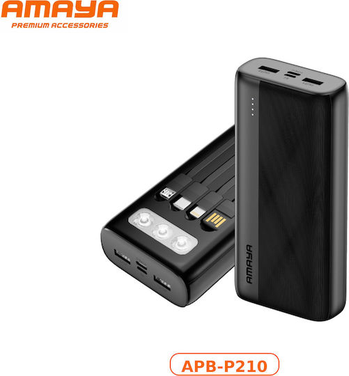 Amaya Apb-p210 Външна батерия 20000mah Вградени Кабели Led Фенер Черен