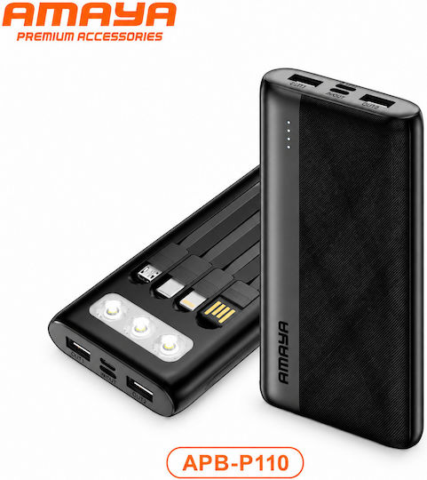 Amaya Apb-p110 Външна Батерия 10000mah 12w Вградени Кабели Led Фенер Черен