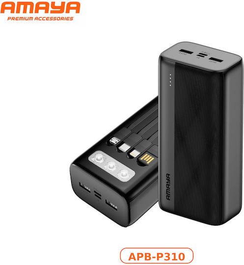 Amaya APB-P310 Външна Батерия 30000mAh 12W Вградени Кабели LED Фенер Черен