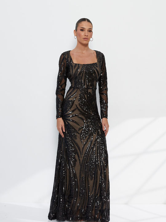 RichgirlBoudoir Maxi Evening Dress with Mesh Black