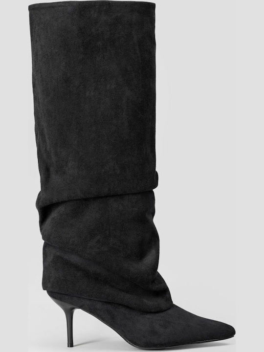 Suede Γυναικείες Μπότες με Μεσαίο Τακούνι Μαύρες