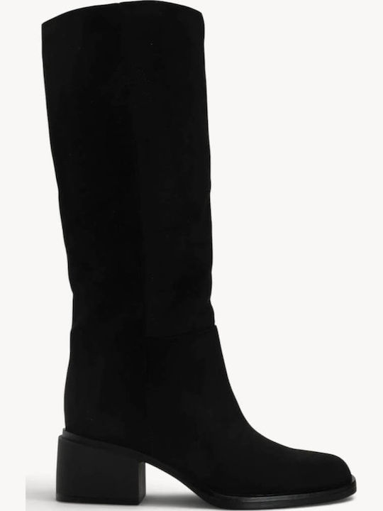 Schwarze Wildleder Damenstiefel Mit Isio Korpus Dicke Absatz