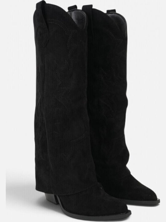 Suede Women's Cowboy Black Boots