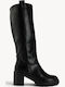 Schwarze Damenstiefel Traktorensohle Hoher Blockabsatz