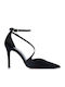 Leder Spitze Zehe Pumps mit Stiletto Absatz und Riemchen Schwarz