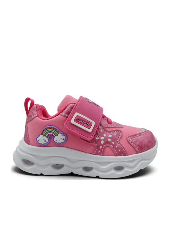 Kids Sneakers Anatomic with Hoop & Loop Closure & with Lights Pink