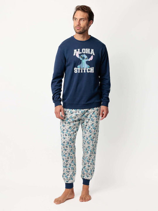 Admas Winter Herrenpyjama Marineblau