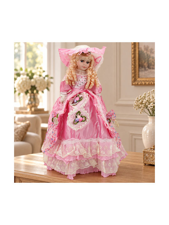 Decorative Porcelain Doll Height 62 Cm Pink Dre...