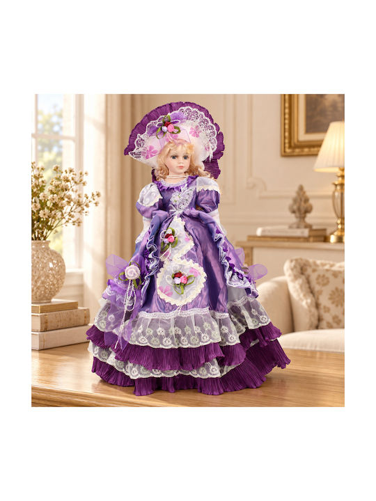 Porcelain Decorative Doll Height 62 Cm Purple D...