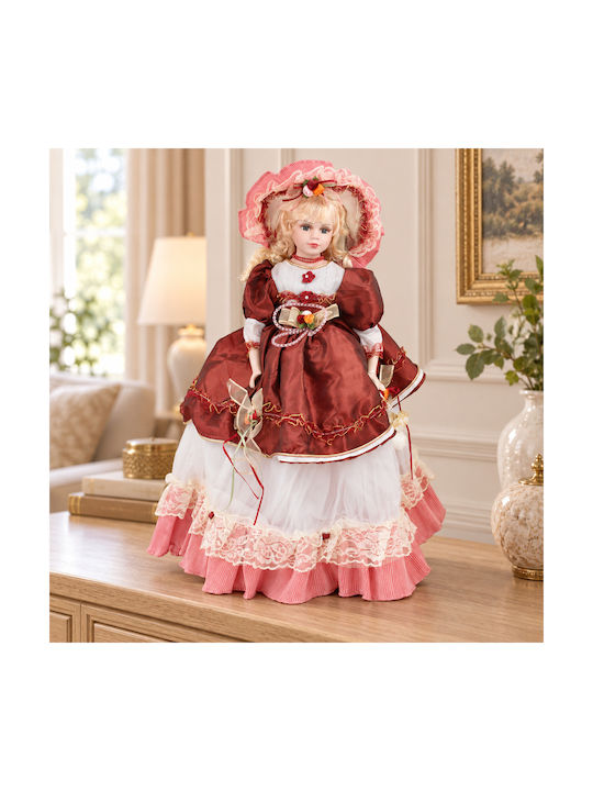 Decorative Porcelain Doll Height 62 Cm Burgundy...