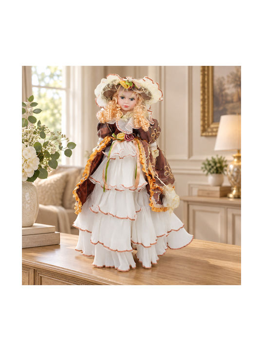 Decorative Porcelain Doll Height 62 Cm White Br...