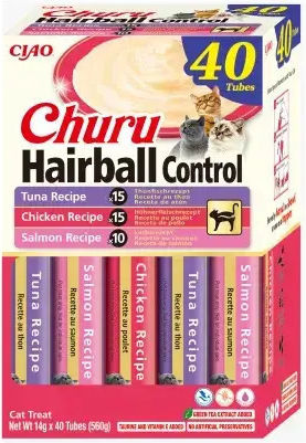 Churu Varietăți pentru Pisici Hairball Gustări Cremose cu Ton Pui Somon 40 Bucăți x 14 g