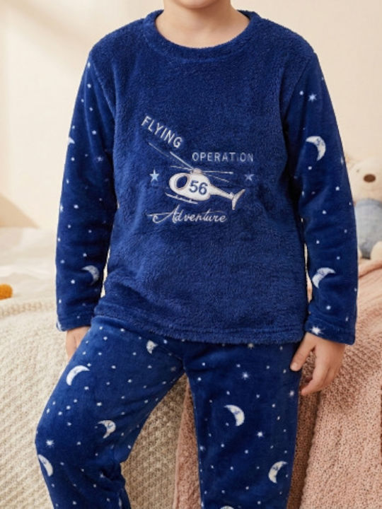 Happy Touch Παιδική Πιτζάμα Χειμωνιάτικη Fleece Μπλε