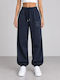 Hohe Taille Damen Jogginghose Breit Fleece Blau