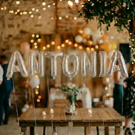 Σετ 7 Μπαλόνια Γράμματα Α με Όνομα Foil Ασημί με Led 40εκ.