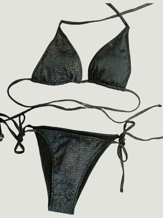 Set Bikini Τριγωνάκι με Αφαιρούμενη Ενίσχυση & Brazil Animal Print Μαύρο