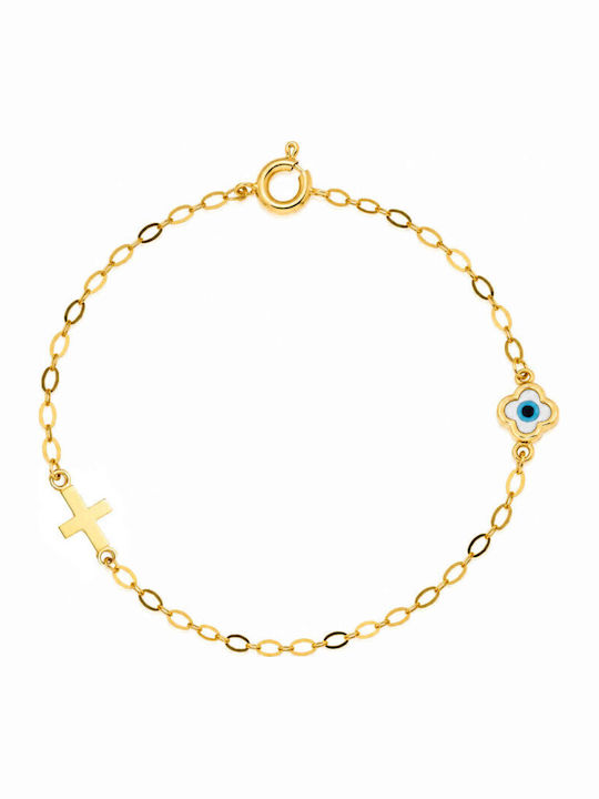 Women's Bracelet with Cross Design in 9K Gold 16cm