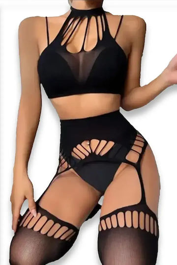 Lingerie Set Choker Neck Garters Stockings