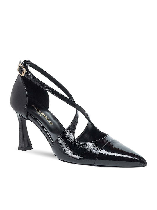 Leather Pointed Toe Heels with Strap Black