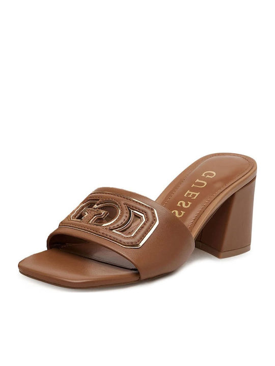 Suede Mules με Τακούνι σε Καφέ Χρώμα