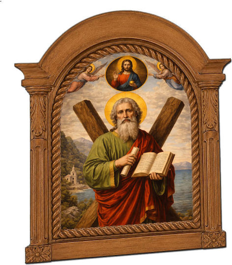 Heiligenikone St. Andreas Holzschnitzerei Design Meteora 20 cm