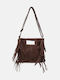 Fabric Women's Handbag Shoulder Suede With Brown Fringes