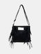 Stoff Damenhandtasche Schulter / Handtasche Wildleder mit Fransen Schwarz