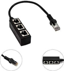 Ethernet Разклонителен Кабел 24 см RJ45 Мъжки 1 към 3 Женски Адаптер Пасивен LAN Мрежов Удължител
