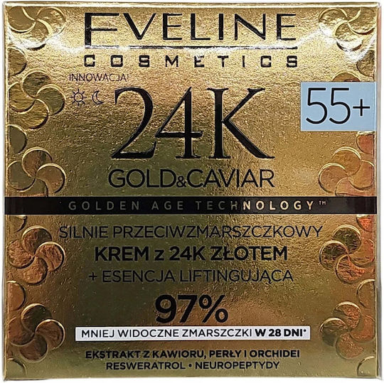 Eveline 24k Gold & Kaviar Gesichtscreme für Feuchtigkeitsspendend Festigung & Wiederherstellung mit Kaviar & Arganöl 50ml