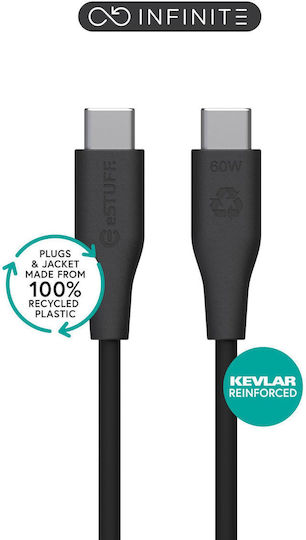 eSTUFF Infinite GRS USB-C към USB-C кабел 3 м Черен PVC Free Рециклирана пластмаса